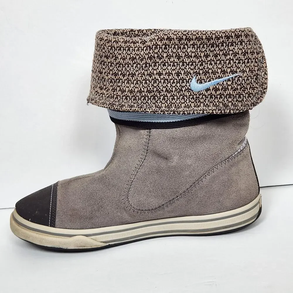Nike Gray Suede Mid Calf Boots Womens Size 9 US Ankle Knit Cuff 316394-041 Y2K